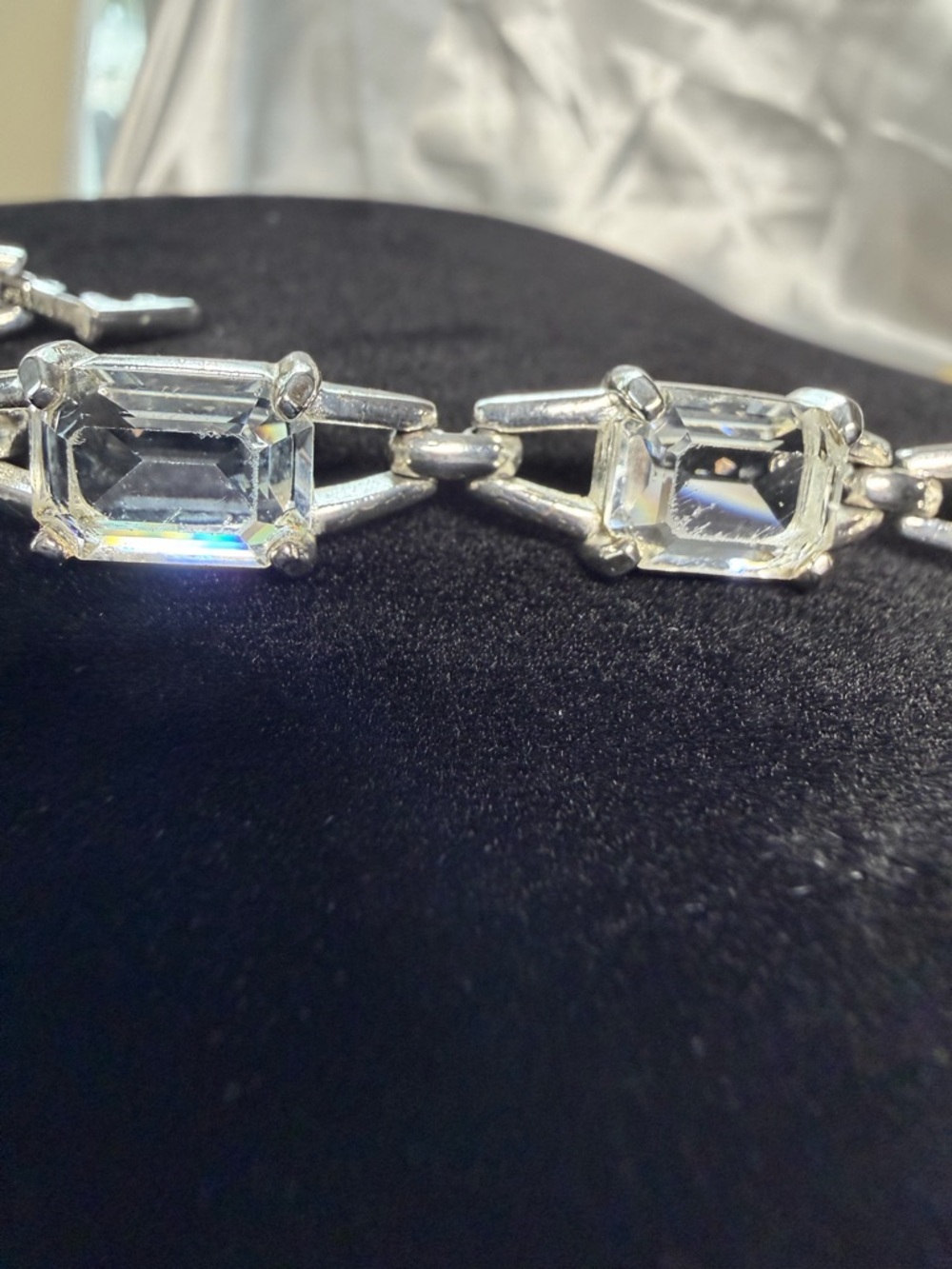 Swarovski Silver-Tone Clear Emerald-Cut Crystal Link Bracelet - Picture 6 of 10